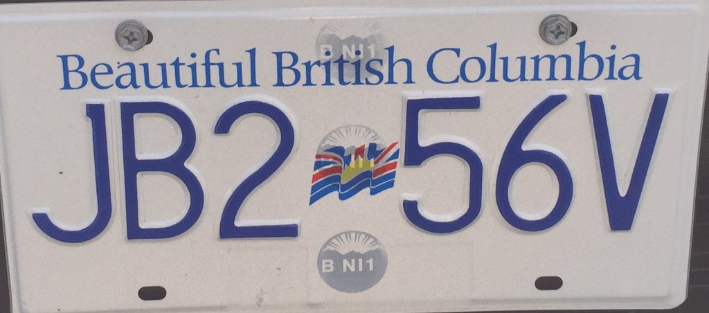 Placa de carro com os dizeres Beautilul British Columbia